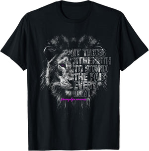 Fibromyalgia Awareness | Strong Lion T-Shirt - T-Shirt | Black