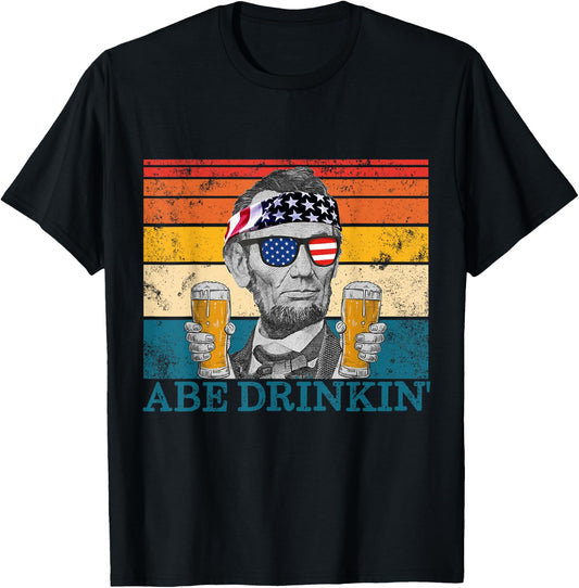 Abe Drinkin' Retro Drinking President Abraham Lincoln T-Shirt - T-Shirt | Black
