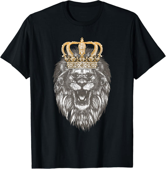 Animal King Portrait Crown Lion T-Shirt - T-Shirt | Black