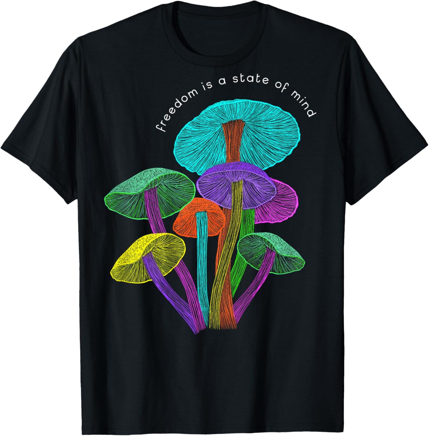 Back print: Hippy Vaporwave EDM raver festival Mushroom T-Shirt - T-Shirt | Black