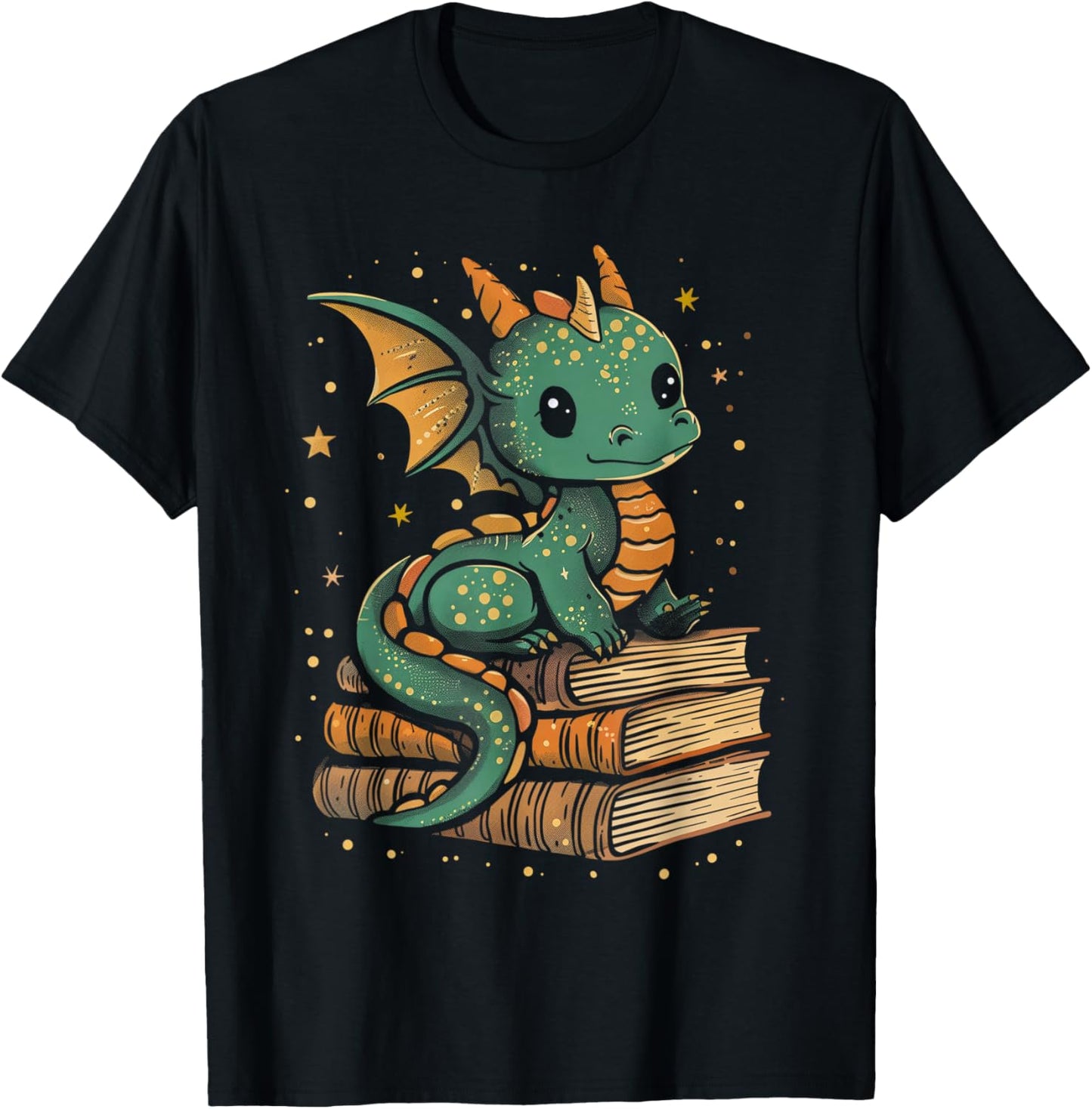 Cute Kawaii Dragon Fantasy Book Lover Book Nerd T-Shirt - T-Shirt | Black