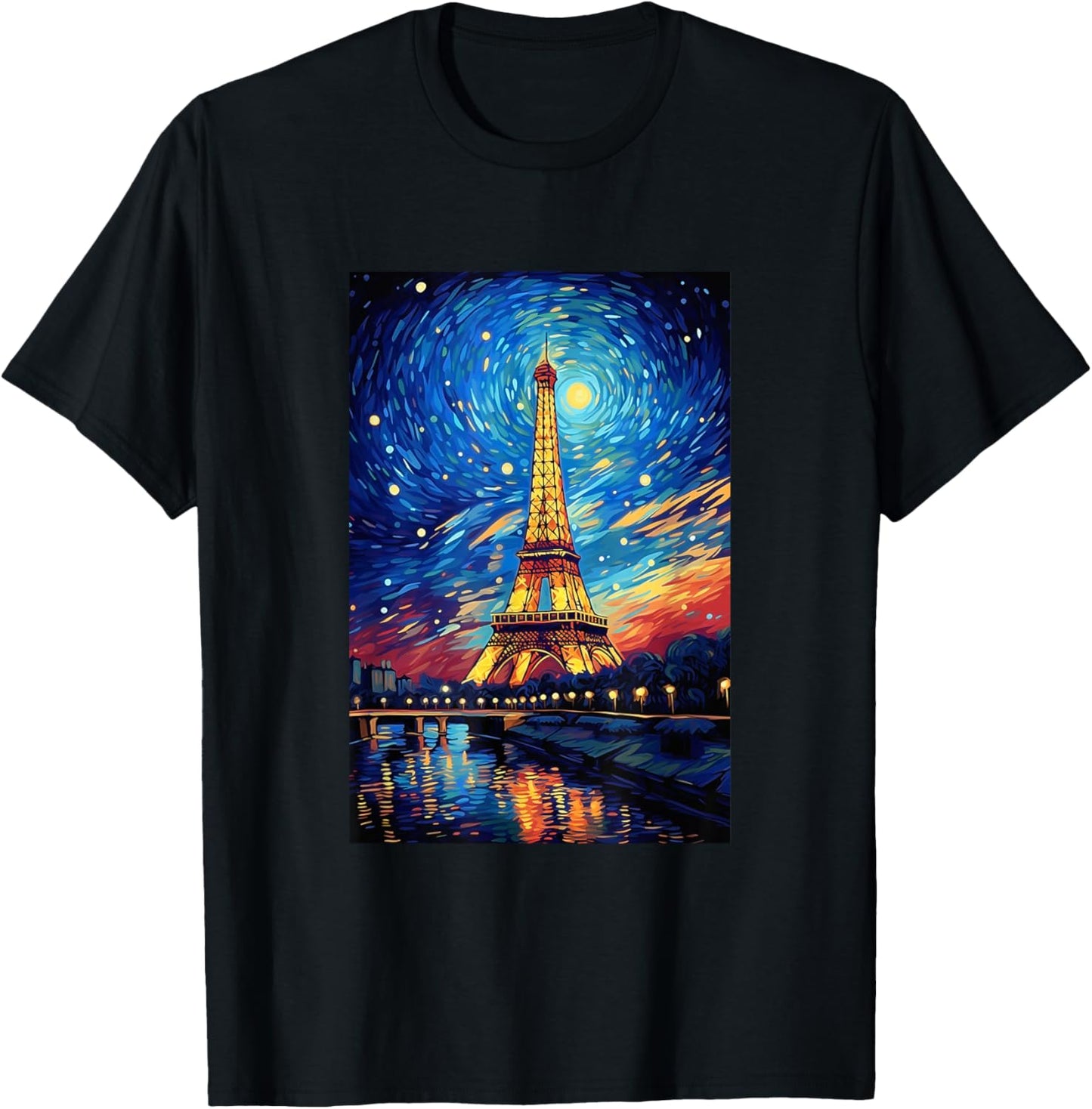 Eiffel Tower Paris France - Van Gogh Style - Starry Night T-Shirt - T-Shirt | Black