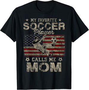 My Favorite Soccer Player Calls Me Mom USA Flag T-Shirt - T-Shirt | Black