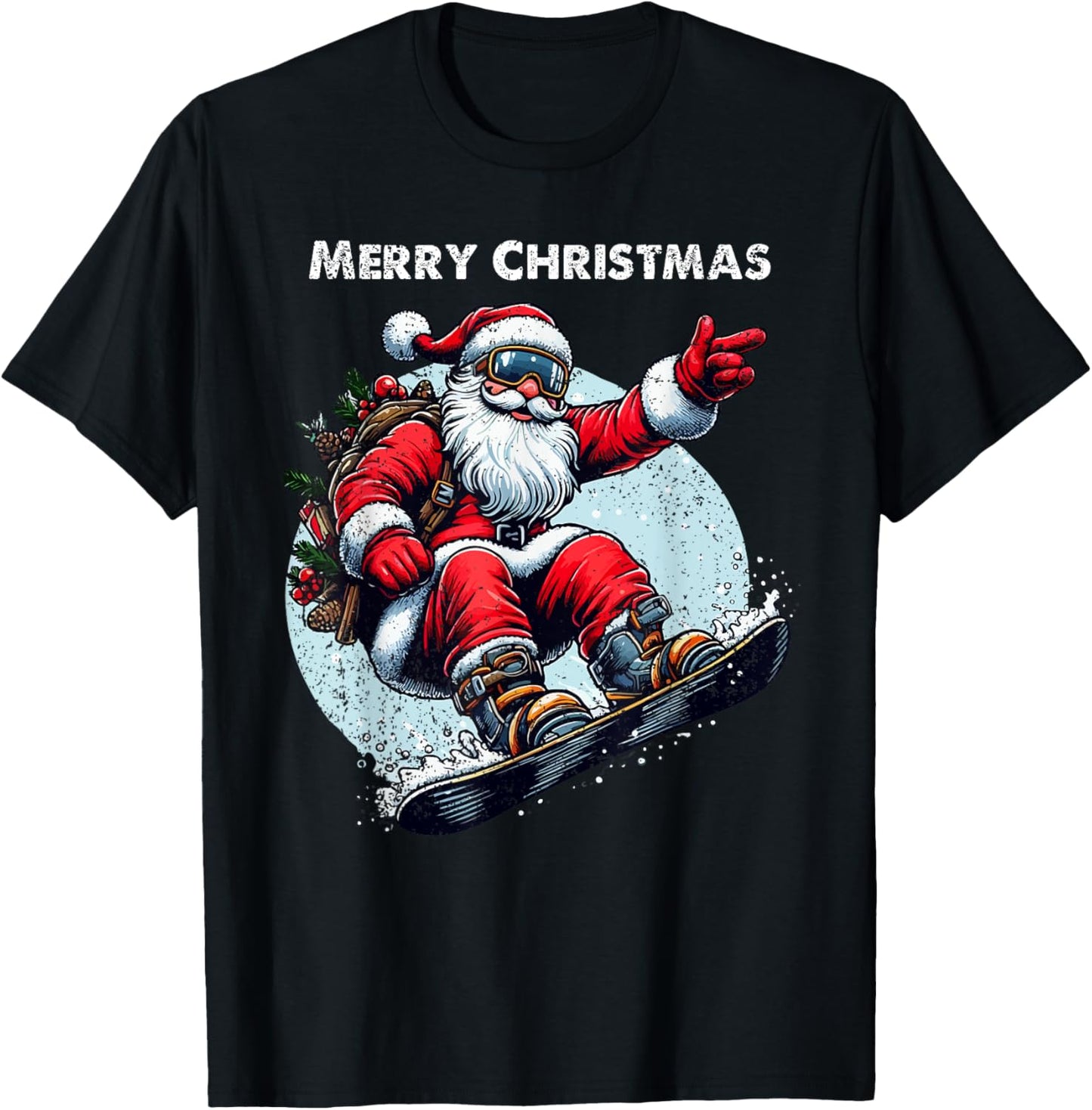 Santa Claus Snowboarding Merry Christmas Winter Holiday Xmas T-Shirt - T-Shirt | Black