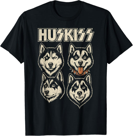 Huskiss Funny Husky Dog Rock Music Lover Men Women T-Shirt - T-Shirt | Black