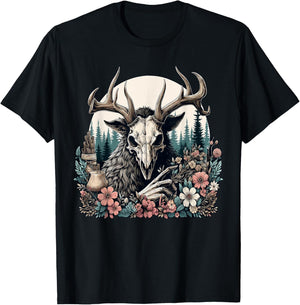 Floral Cryptid Wendigo Nature Forest T-Shirt - T-Shirt | Black