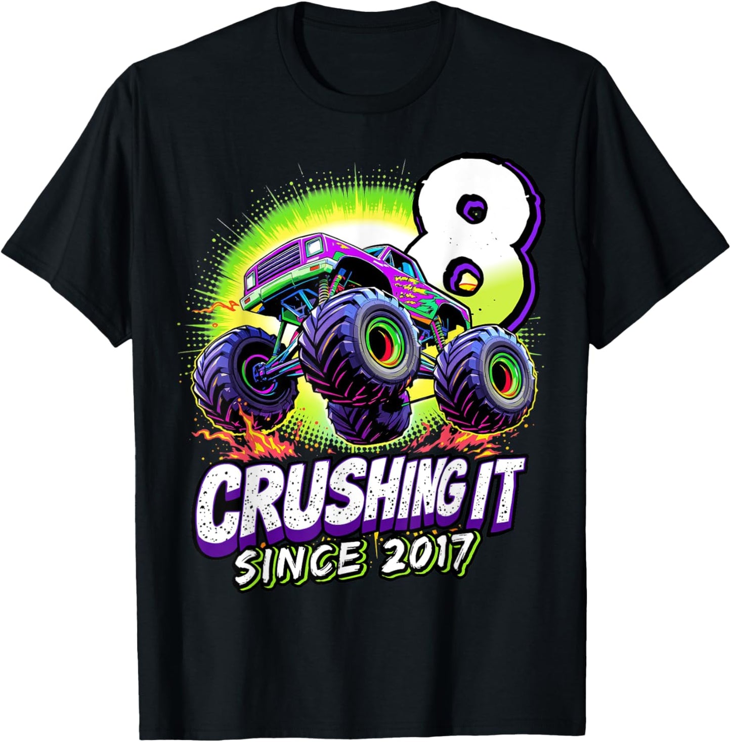 Birthday Monster Truck 8 year Old Boys 8th Party Born 2017 T-Shirt - T-Shirt | Black
