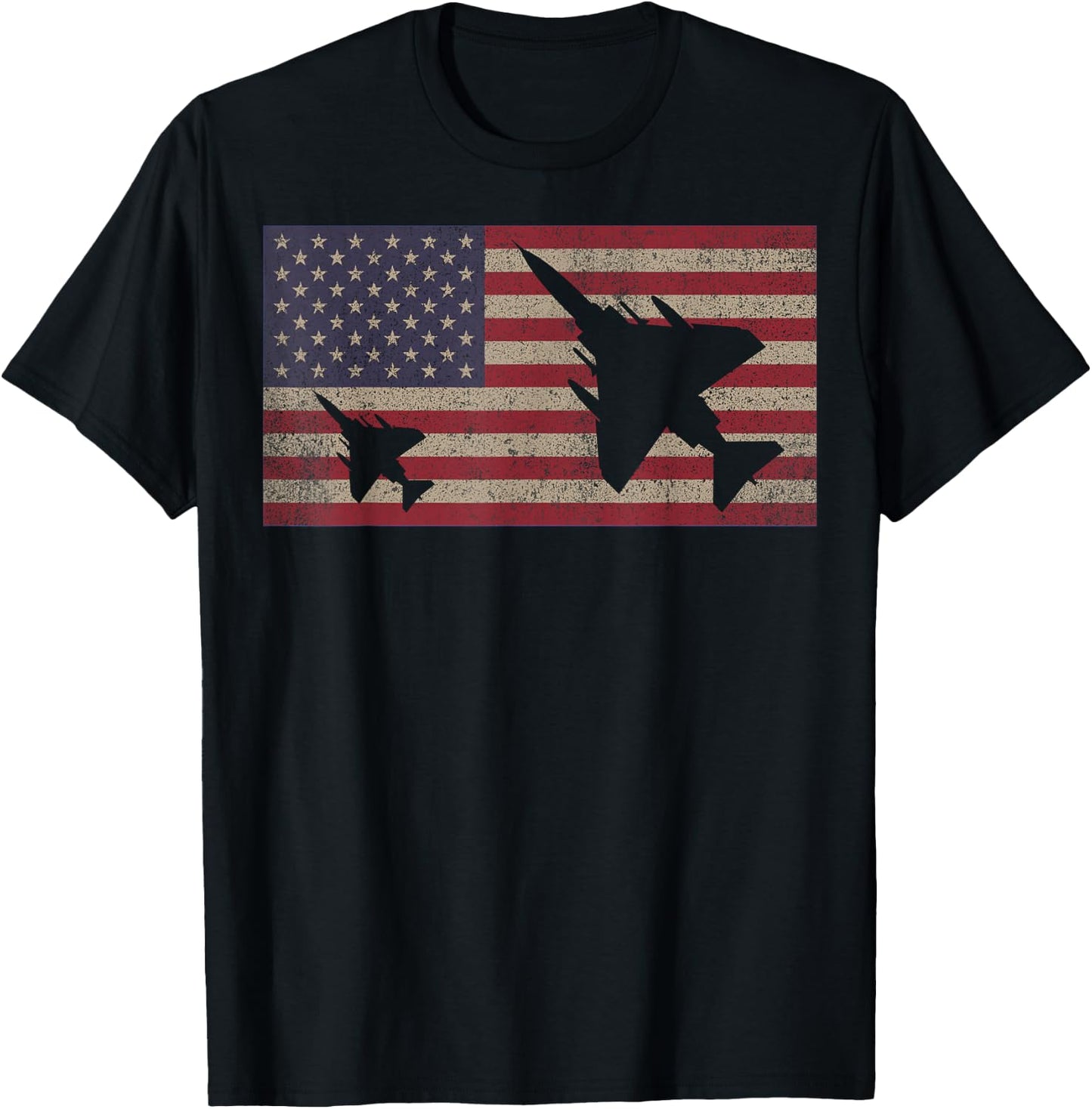 F-4 Phantom II Jet Fighter Plane USA Patriotic Flag T-Shirt - T-Shirt | Black