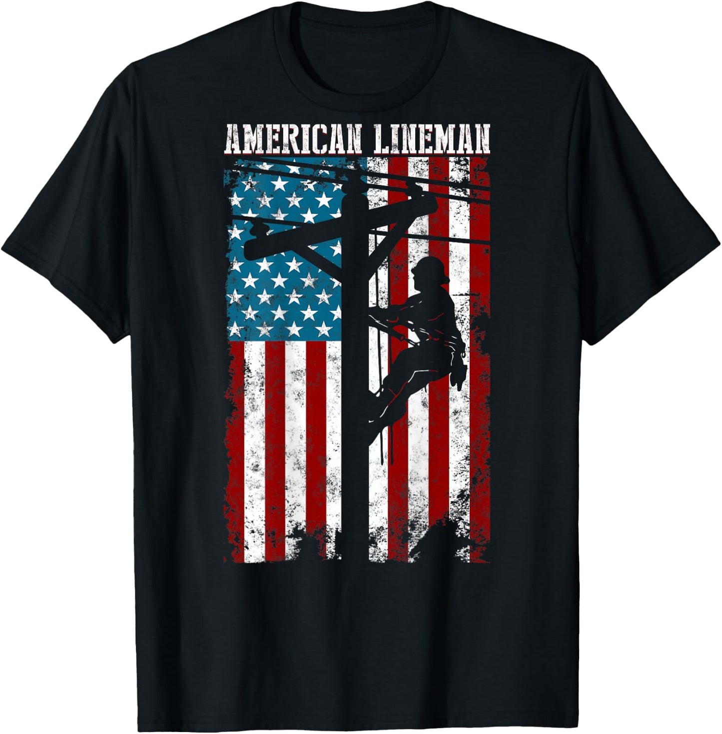 Lineman gifts American flag Electric Cable Patriotic Lineman T-Shirt - T-Shirt | Black