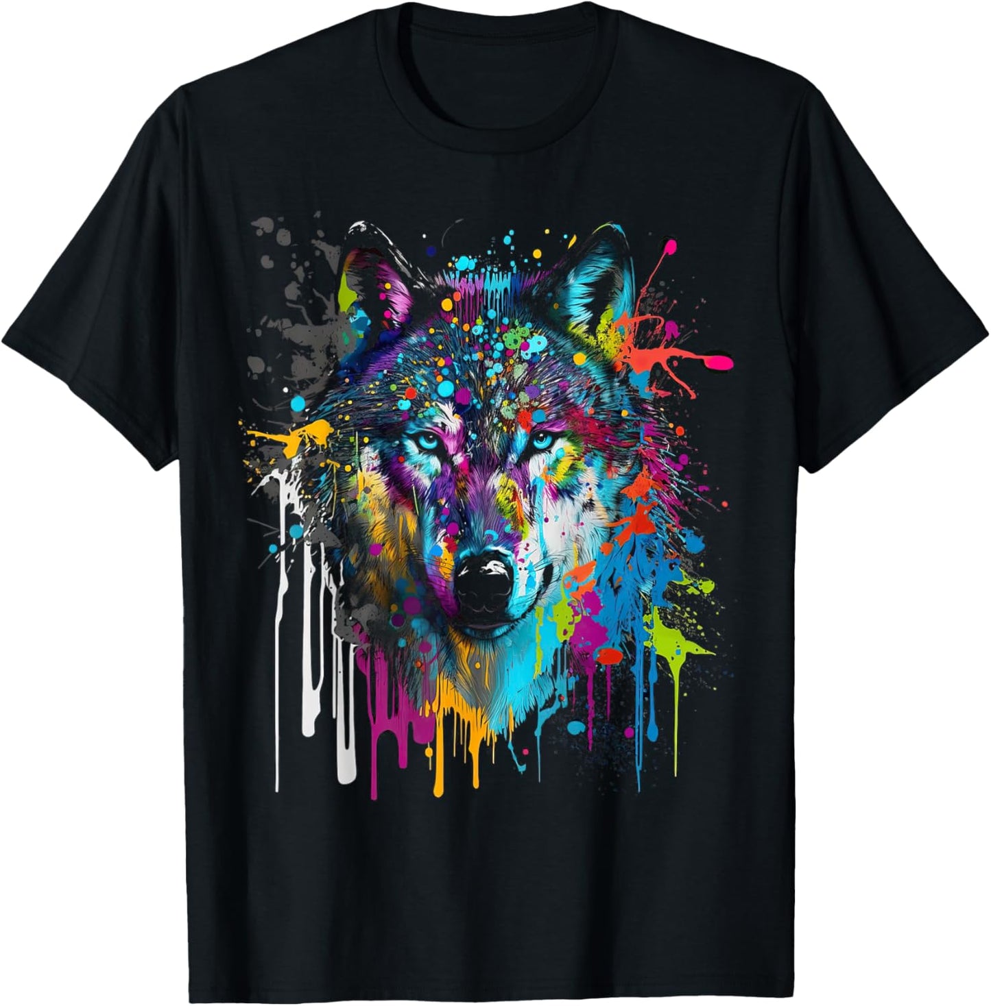 Wolf Silhouette Splash Art Wolves Face T-Shirt - T-Shirt | Black