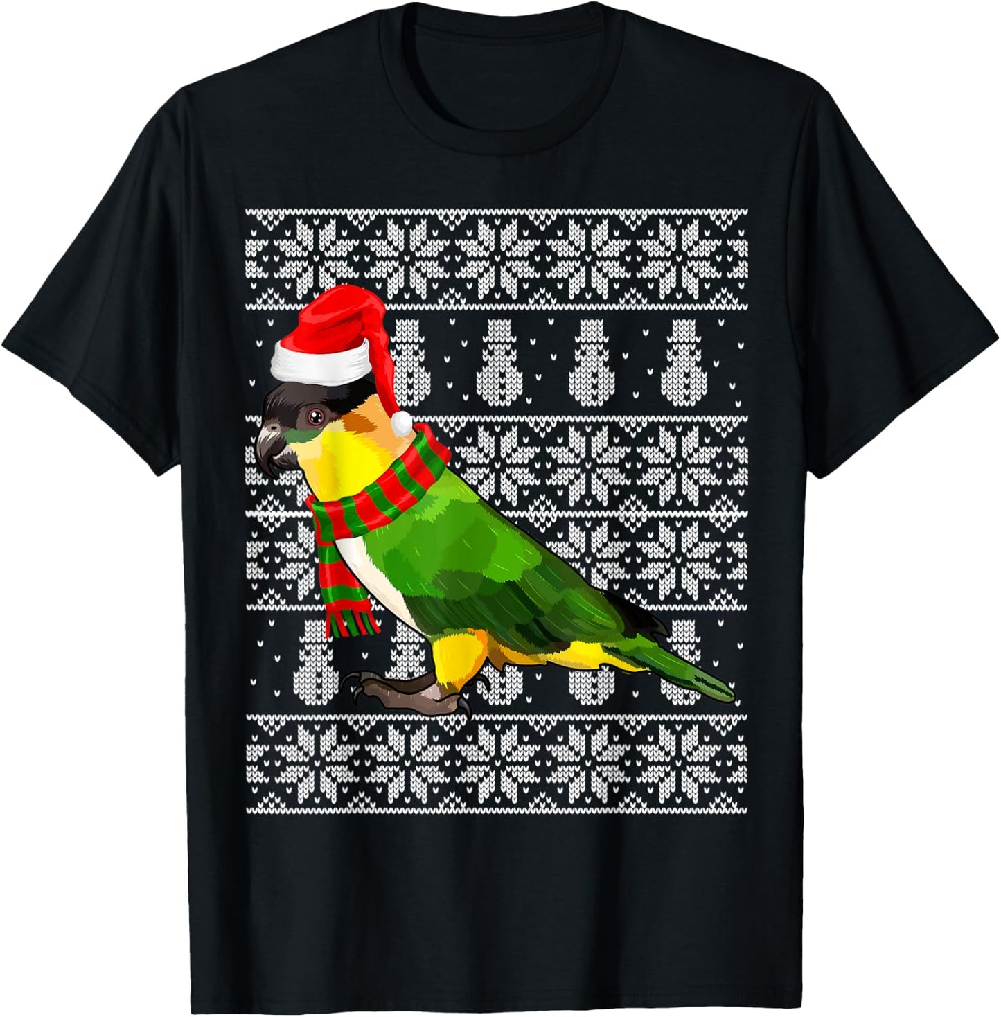Bird Xmas Santa Hat Caiques Ugly Christmas T-Shirt - T-Shirt | Black