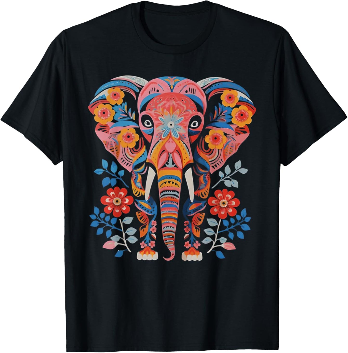 Flower Elephant with Floral Graphic for Mom Girl Teens Women T-Shirt - T-Shirt | Black