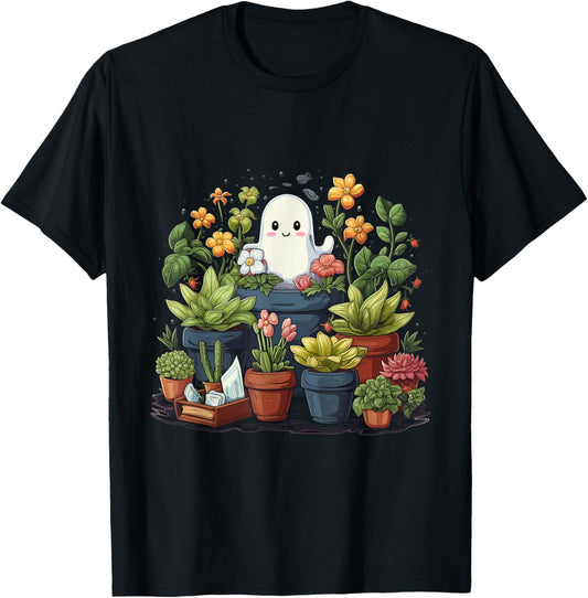 Ghost Plant Lady Halloween Ghostly Gardening Plant Lover T-Shirt - T-Shirt | Black
