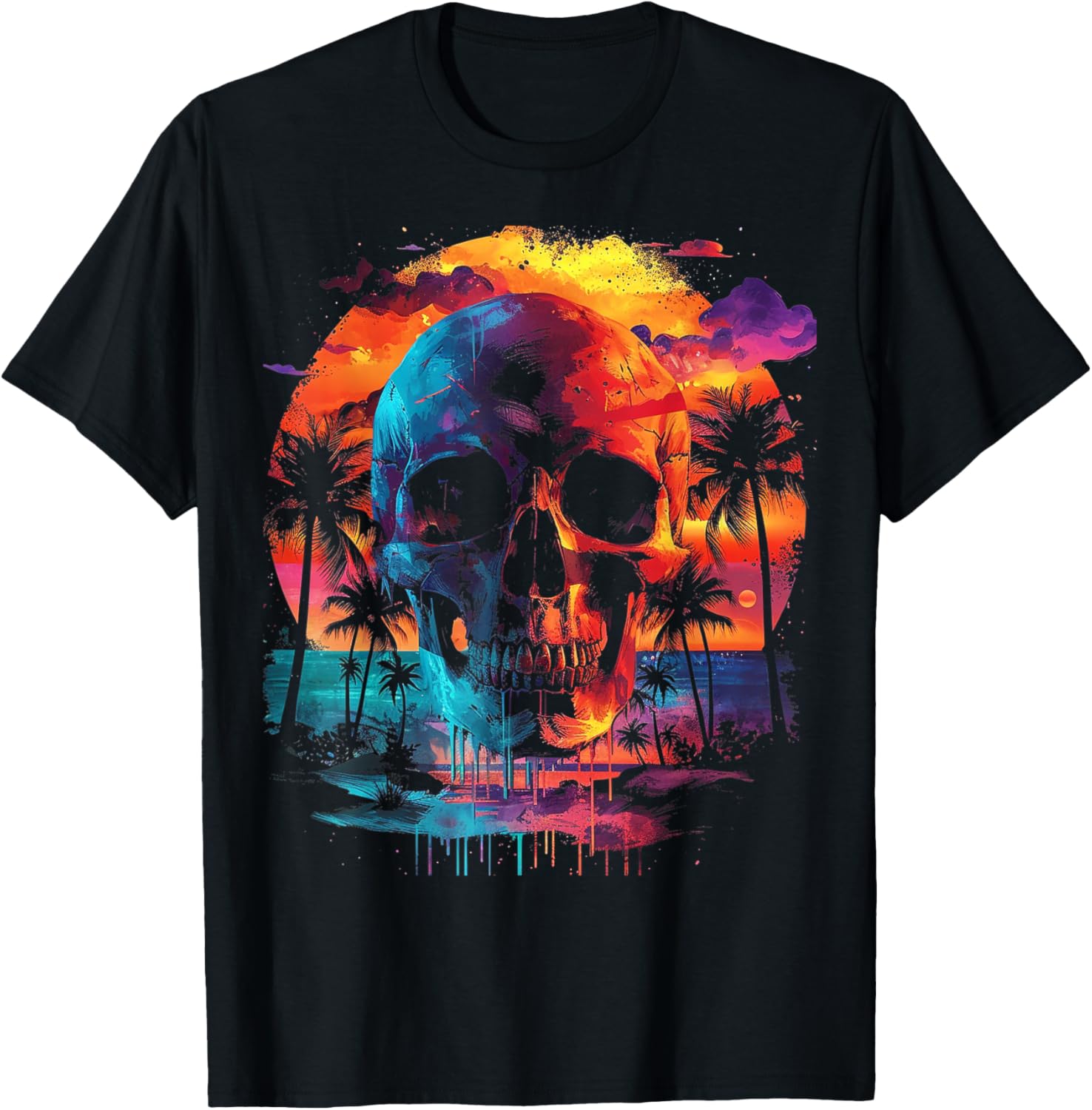 Tropic Skull Drip | Men Women (S-6XL) | Graphic T-Shirt - T-Shirt | Black