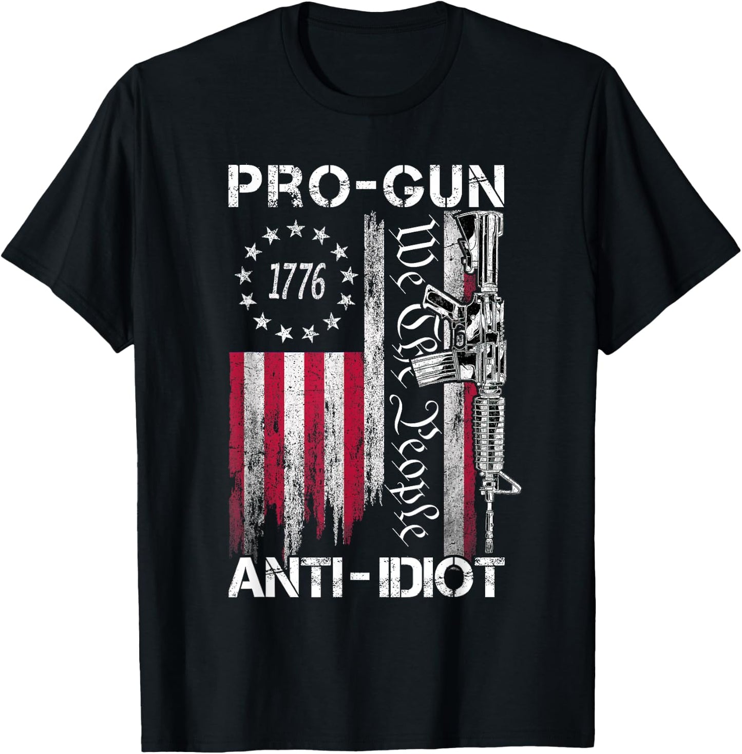 Pro Gun Anti Idiot Shirt Vintage USA Flag 2nd Amendment T-Shirt - T-Shirt | Black