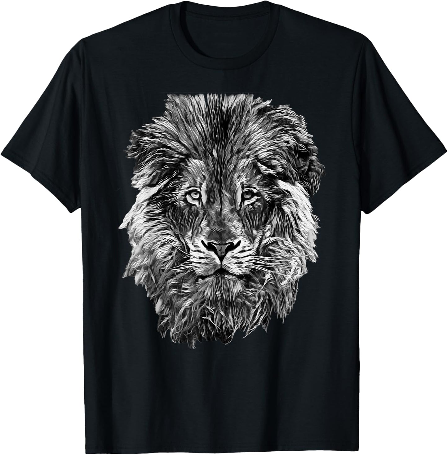 Black And White Lion Head T-Shirt - T-Shirt | Black