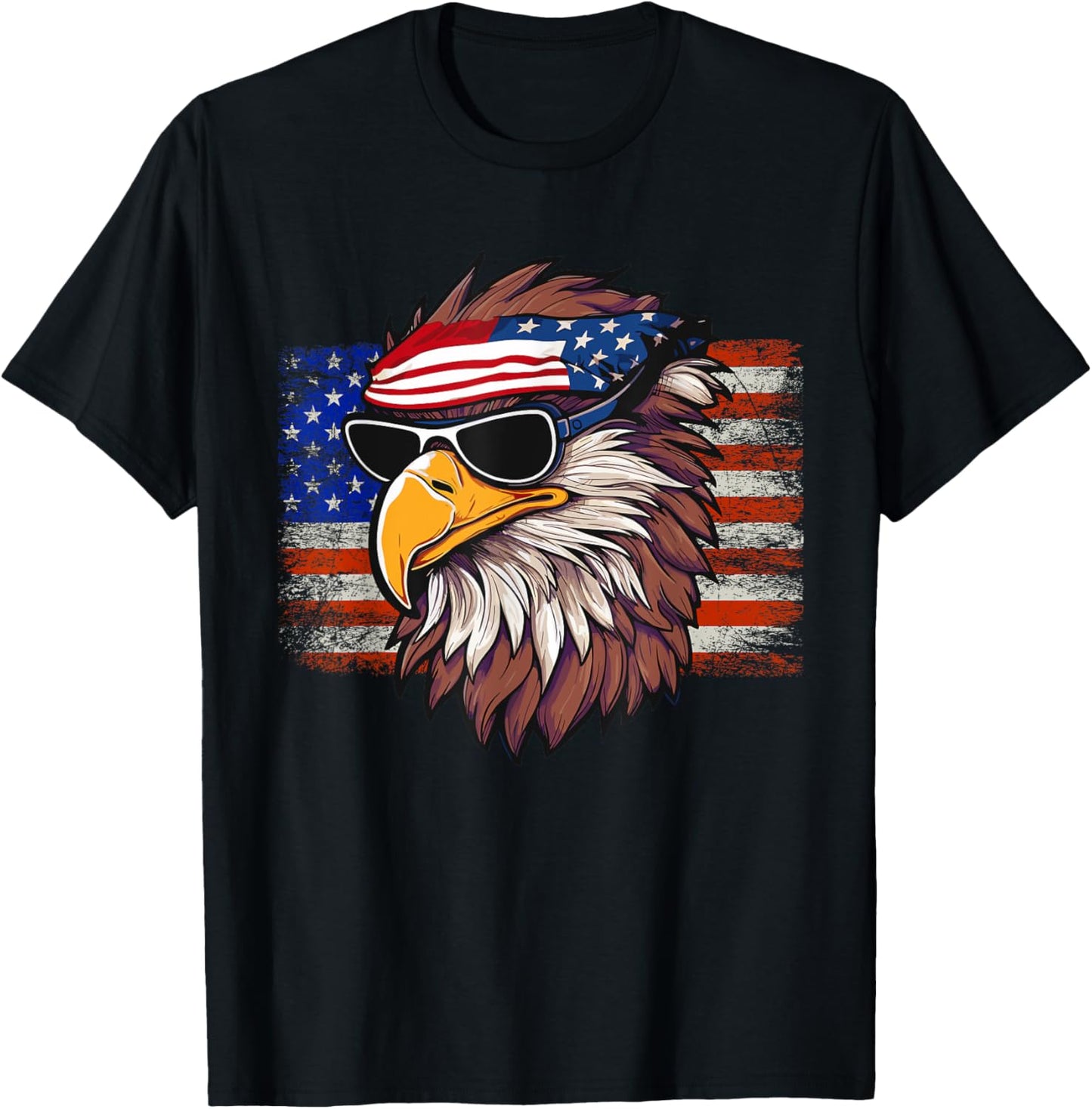 Patriotic Bald Eagles American Flag Bandana T-Shirt - T-Shirt | Black