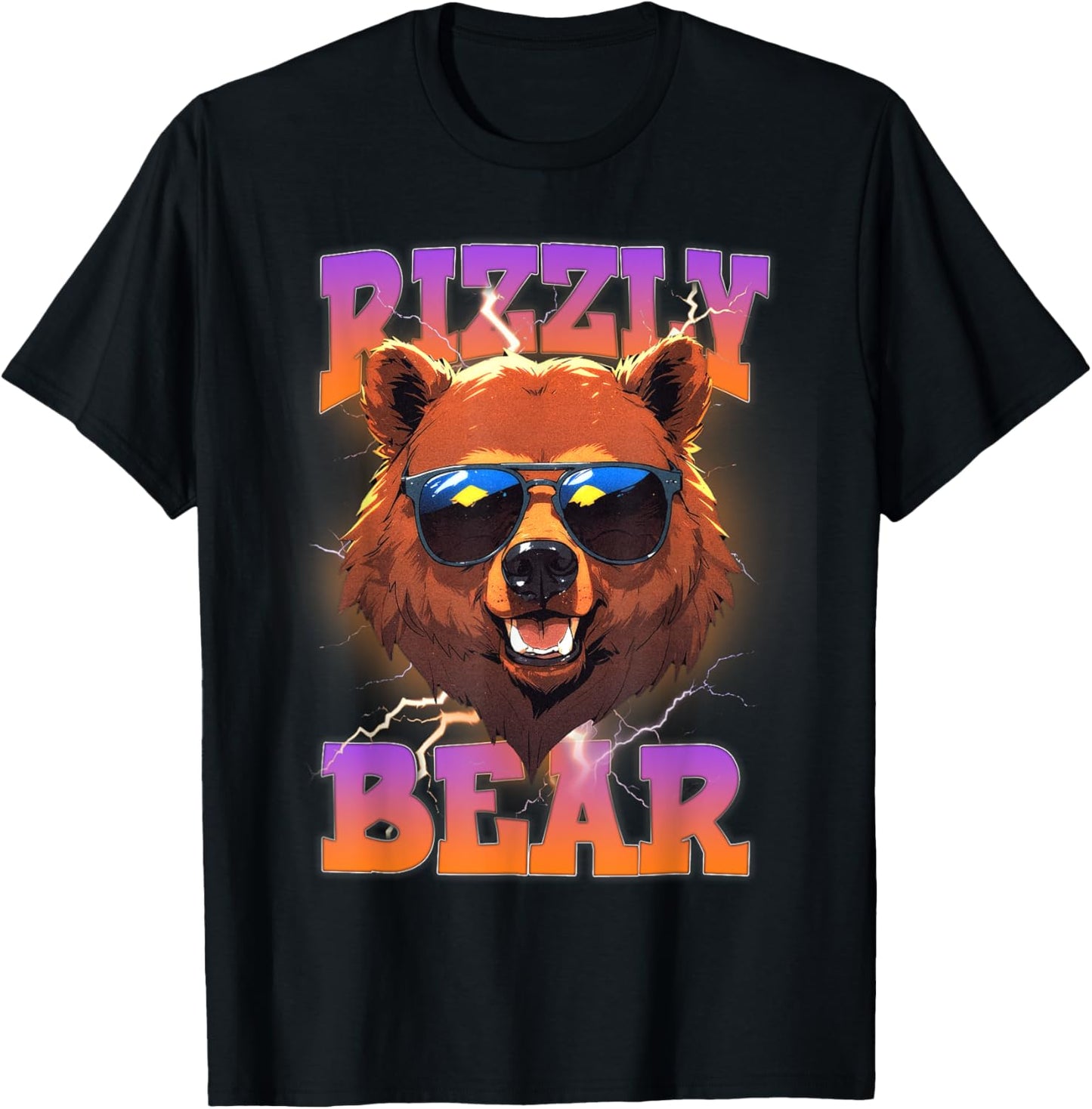 Rizzly Bear Cool Bear Wearing Sunglasses Funny Rizz for Boys T-Shirt - T-Shirt | Black