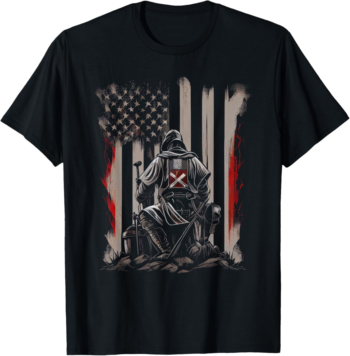 Knight Templar Kneeling Crusader Templar Warrior Of Christ T-Shirt - T-Shirt | Black