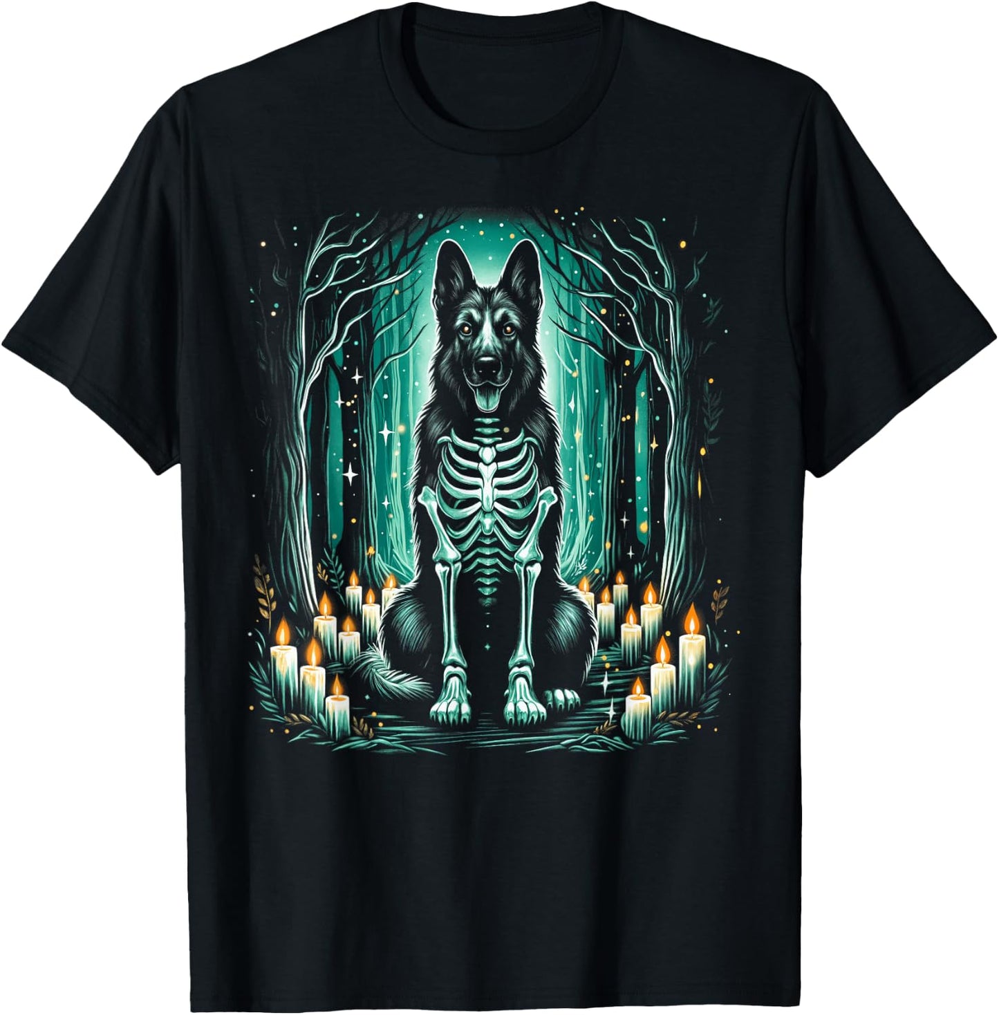 Cool German Shepherd Skeleton Halloween Dog Mom Dad T-Shirt - T-Shirt | Black