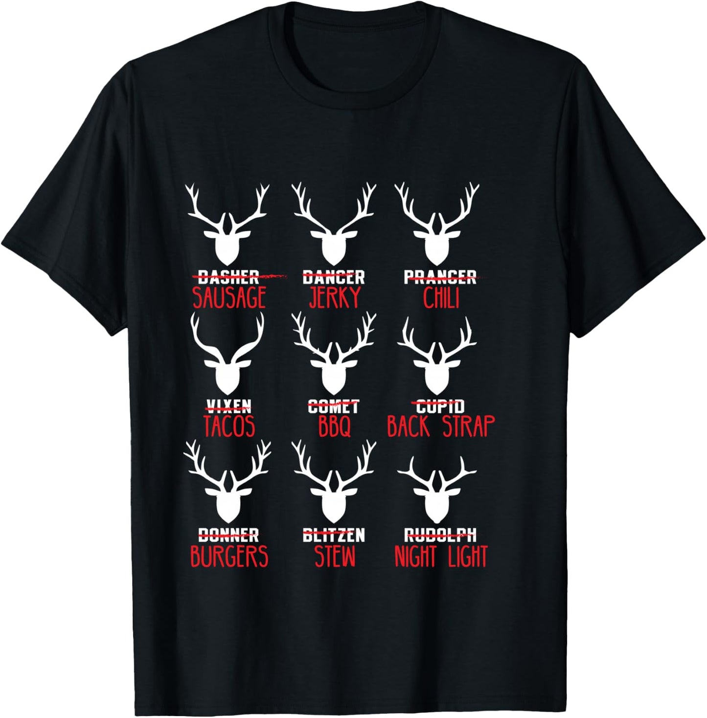 Funny Christmas Deer Hunters All of Santa's Reindeer design T-Shirt - T-Shirt | Black