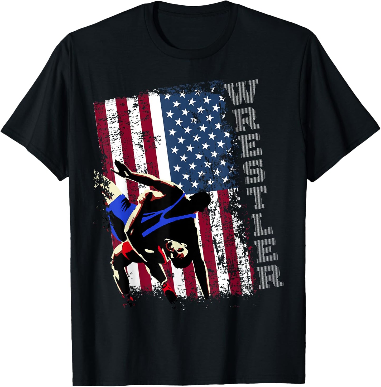 Distressed Look Wrestling American Flag Gift Men T-Shirt - T-Shirt | Black