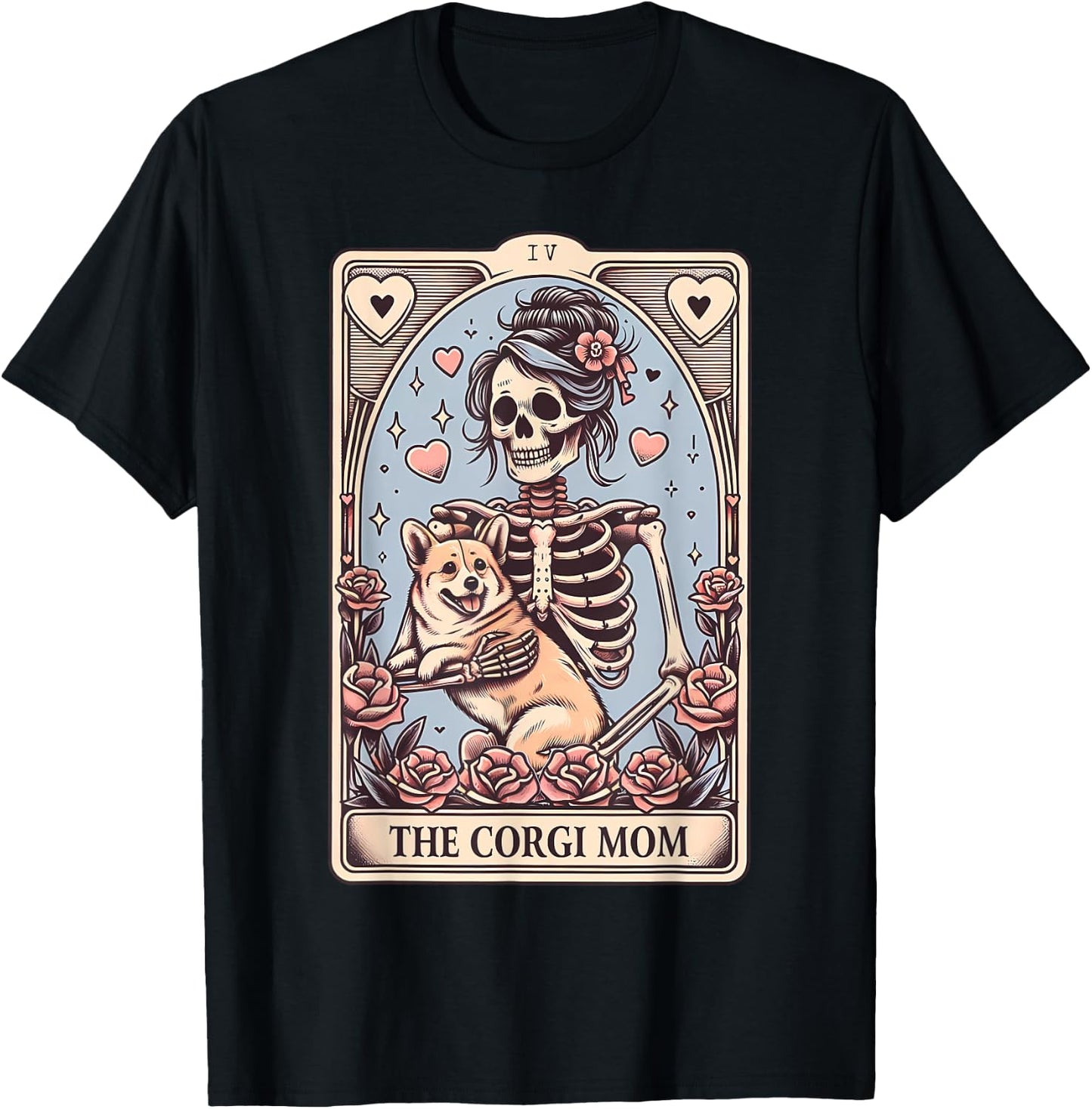 Corgi Dog Valentine's Day Skeleton Tarot Card Corgi Owner T-Shirt - T-Shirt | Black