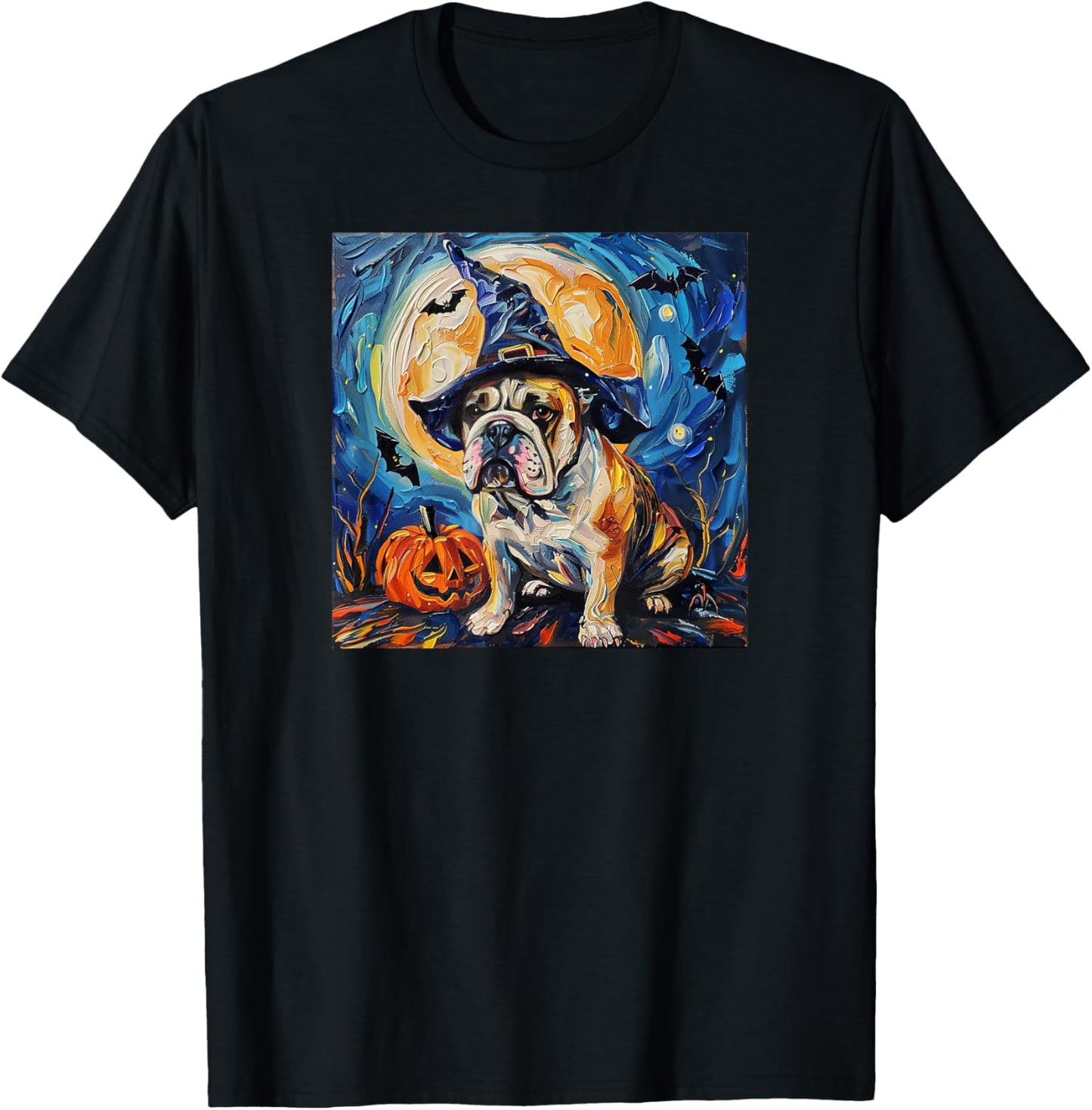Cute Bulldog Witch | Funny Dog Halloween T-Shirt - T-Shirt | Black