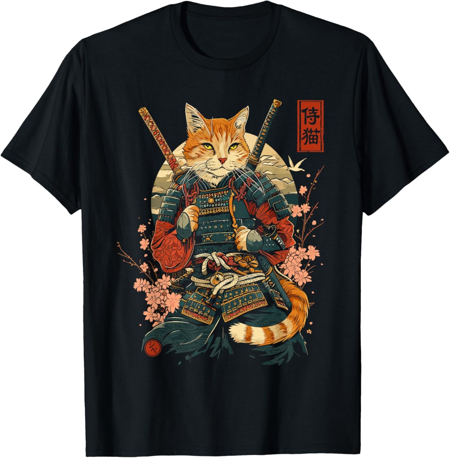 Samurai Cat, Japanese Cat Art Aesthetic, Cat Lover Women T-Shirt - T-Shirt | Black