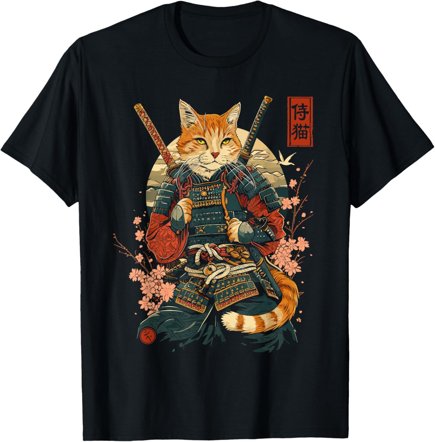 Samurai Cat, Japanese Cat Art Aesthetic, Cat Lover Women T-Shirt - T-Shirt | Black