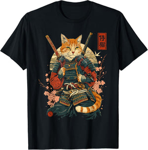 Samurai Cat, Japanese Cat Art Aesthetic, Cat Lover Women T-Shirt - T-Shirt | Black