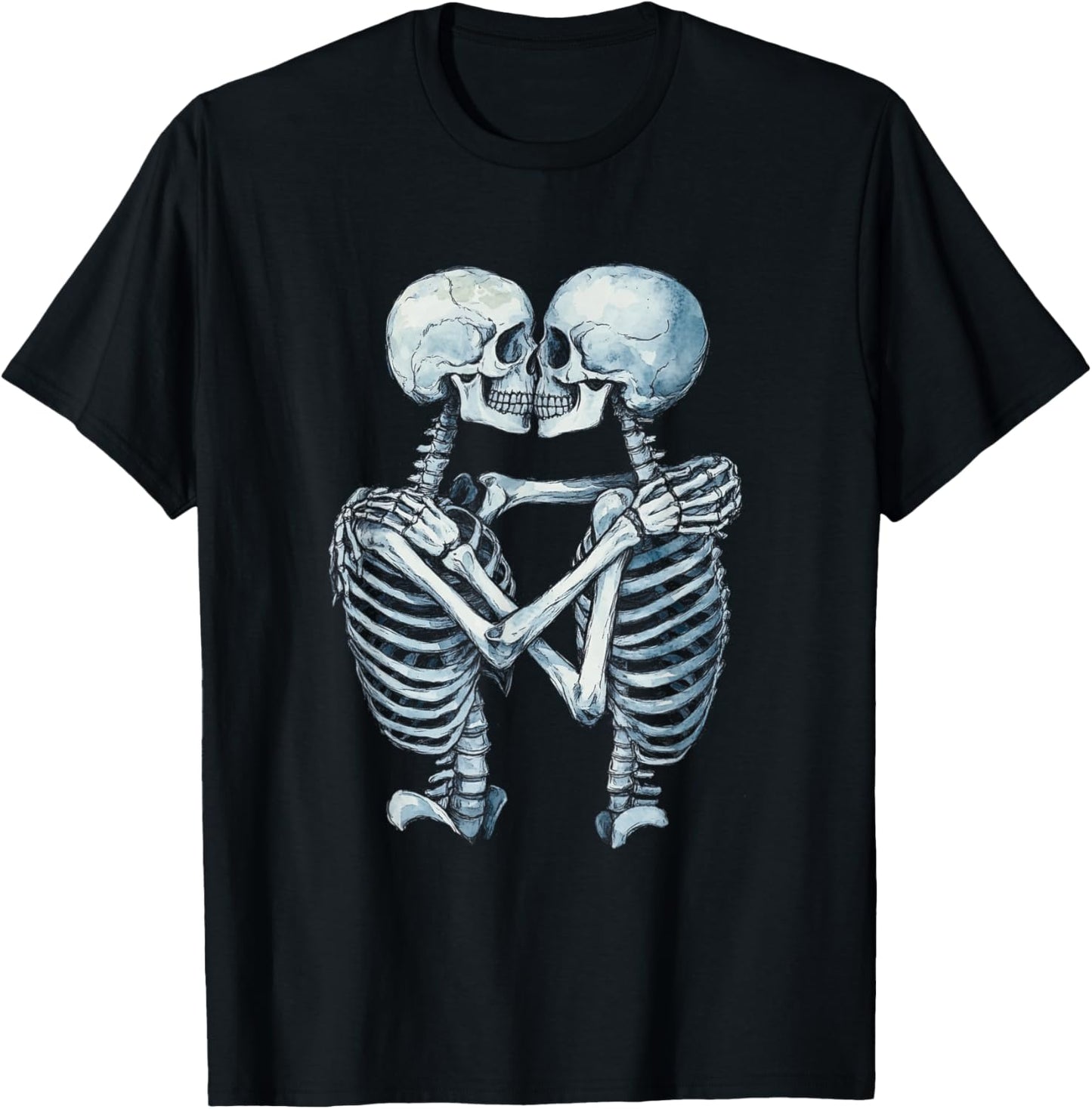 Skeletons Kissing Romantic Goth Macabre Gothic Halloween T-Shirt - T-Shirt | Black