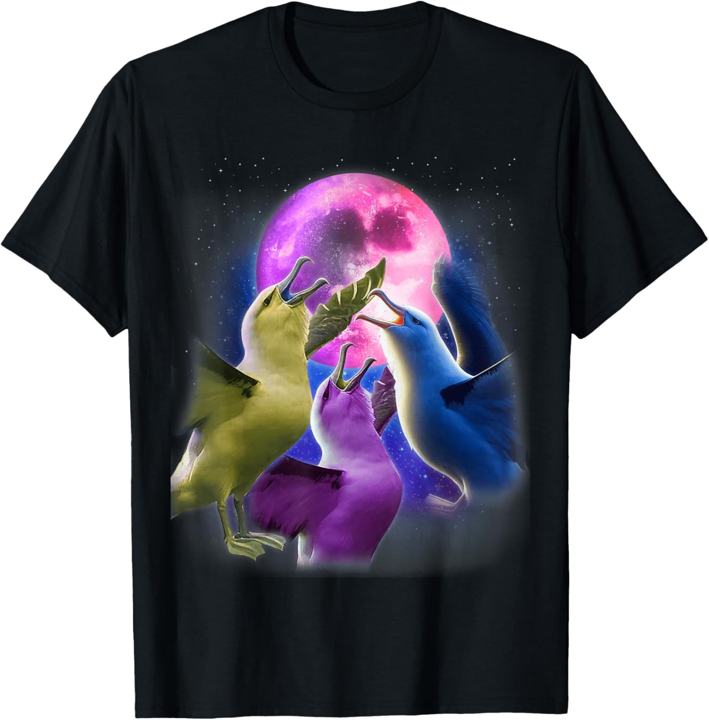 3 Albatrosses Howling At The Moon Funny Albatross Bird Lover T-Shirt - T-Shirt | Black