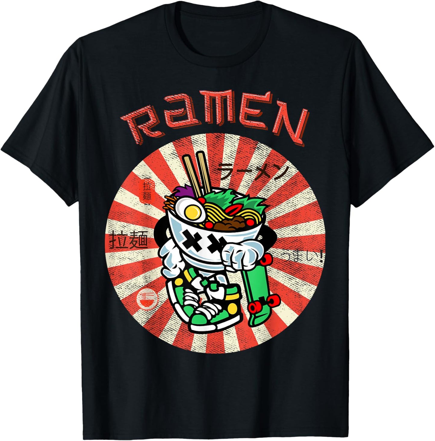 Cute Ramen Skater Kawaii Anime Skateboard Lover Teens T-Shirt - T-Shirt | Black