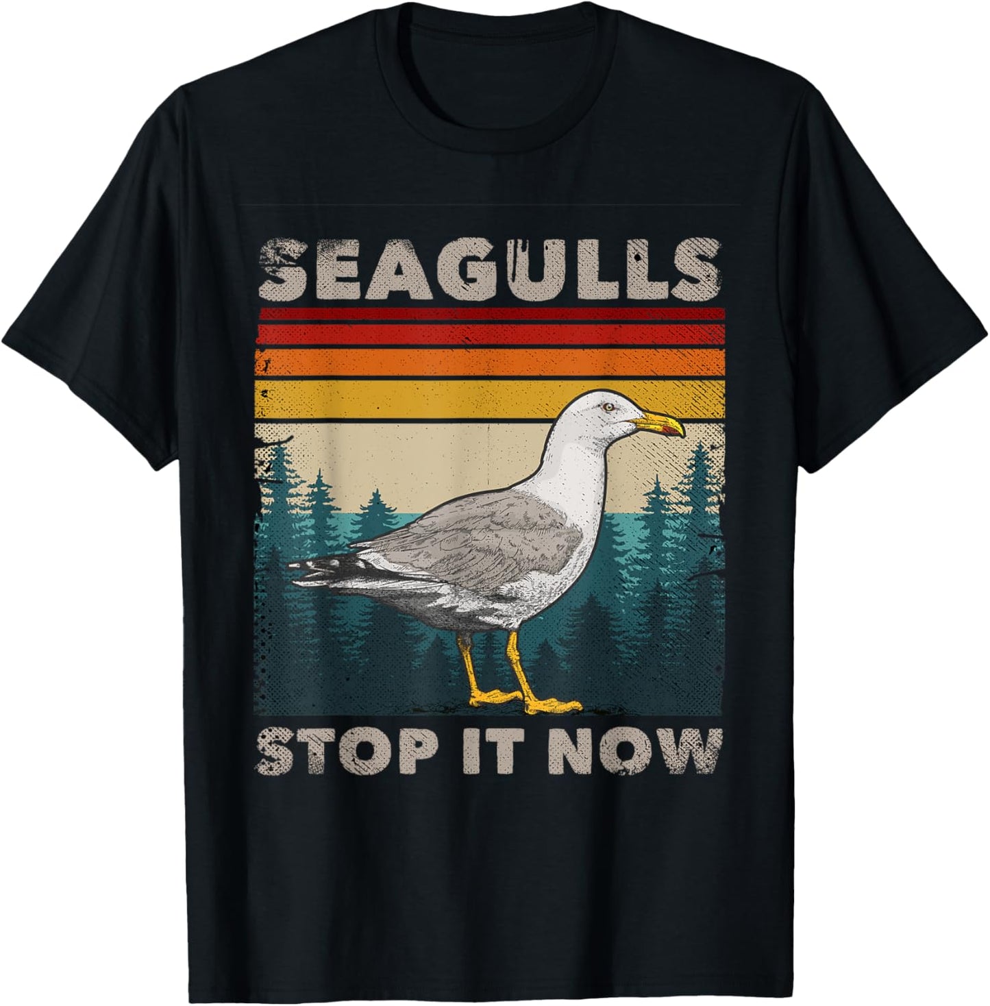 Funny Seagulls Stop It Now Bird Lover 80s Retro Seagull T-Shirt - T-Shirt | Black