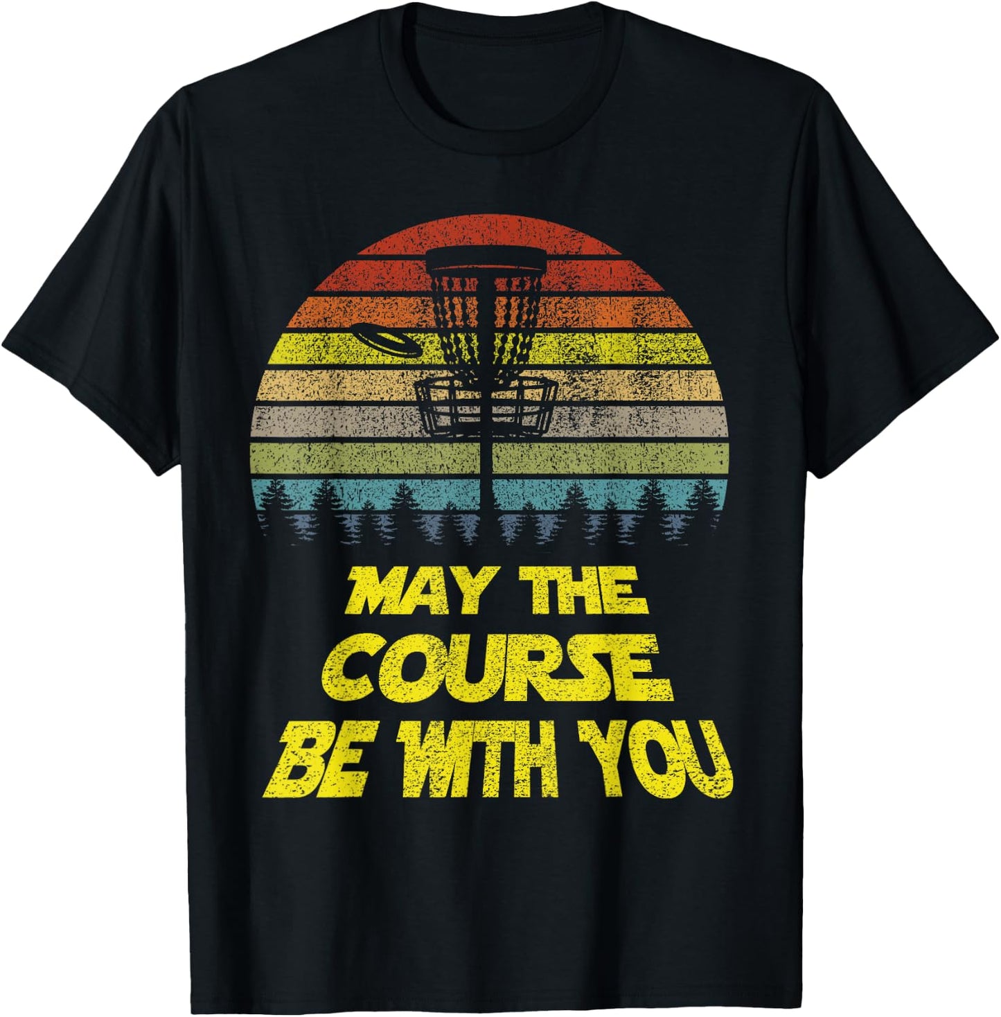 Golf May The Course Be With You Frisbe Retro Slogan T-Shirt - T-Shirt | Black