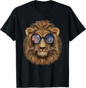 Alpha Lion Wearing Space Galaxy Sunglass T-Shirt - T-Shirt | Black