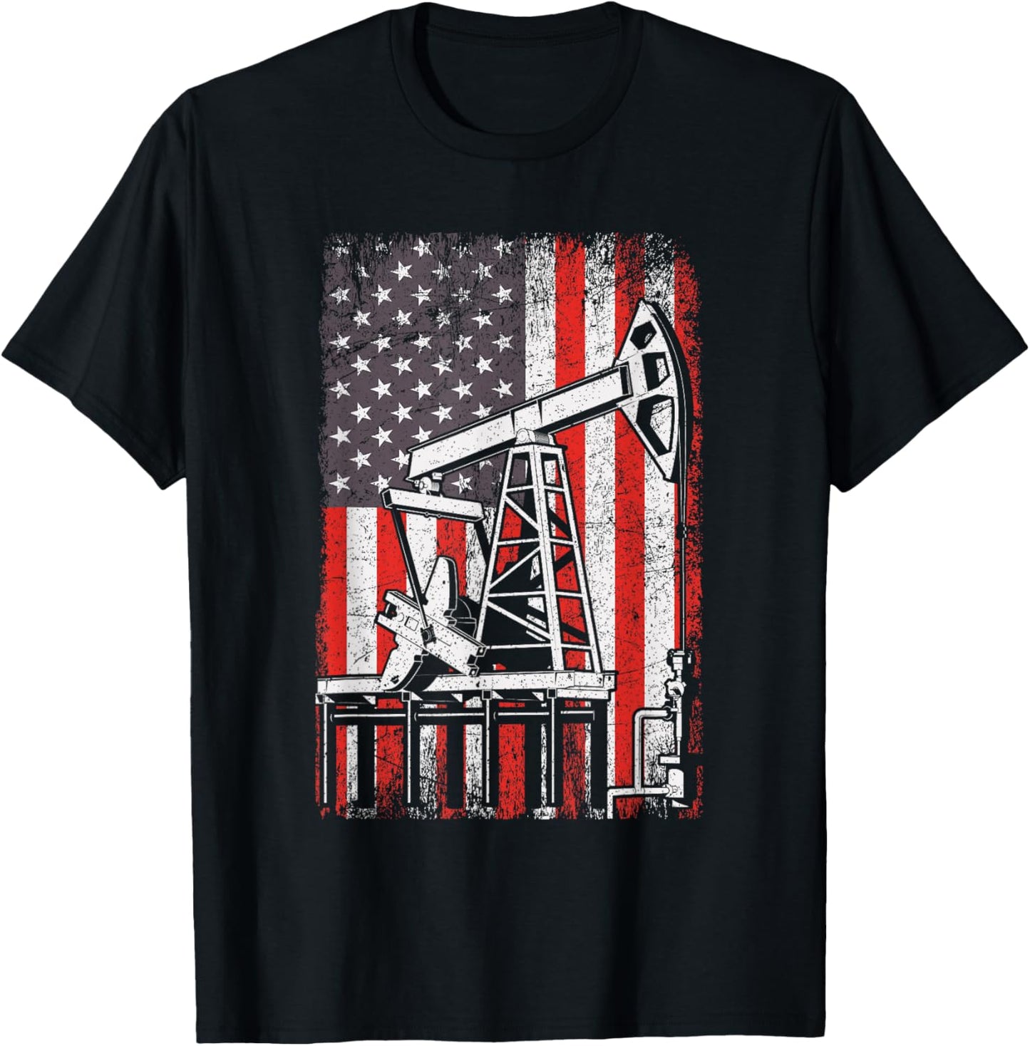 Oil Rig USA American Flag Landman Oilfield Worker T-Shirt - T-Shirt | Black