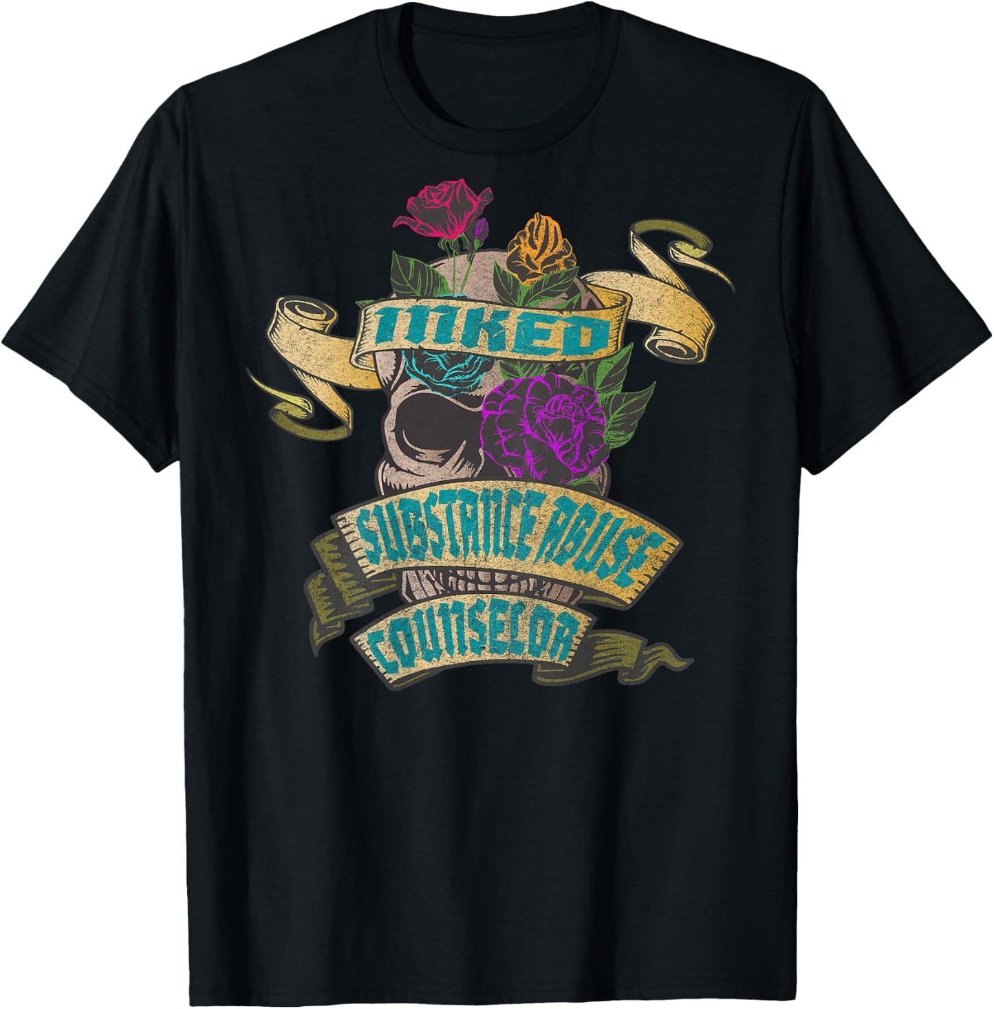 Substance Abuse Counselor Inked Skull Tattoo Backside Design T-Shirt - T-Shirt | Black