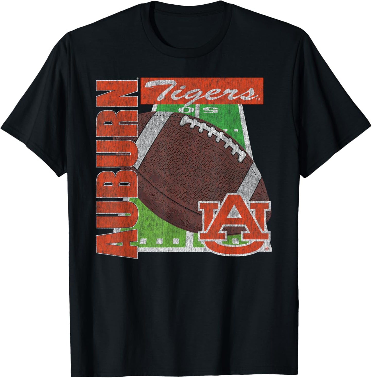 Auburn Tigers Vintage Football Field Navy T-Shirt - T-Shirt | Black
