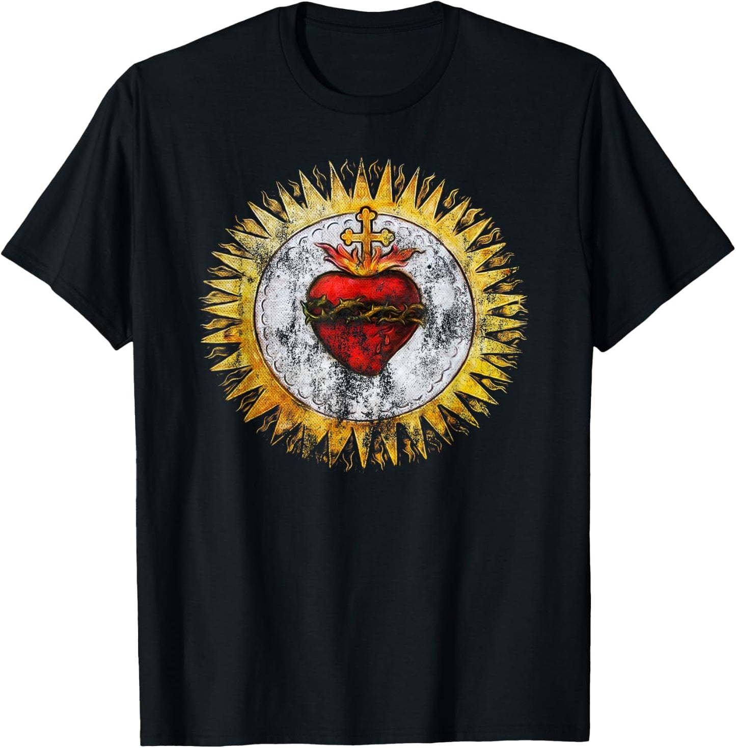 Sacred Heart of Jesus Christ Vintage Christian T-Shirt - T-Shirt | Black