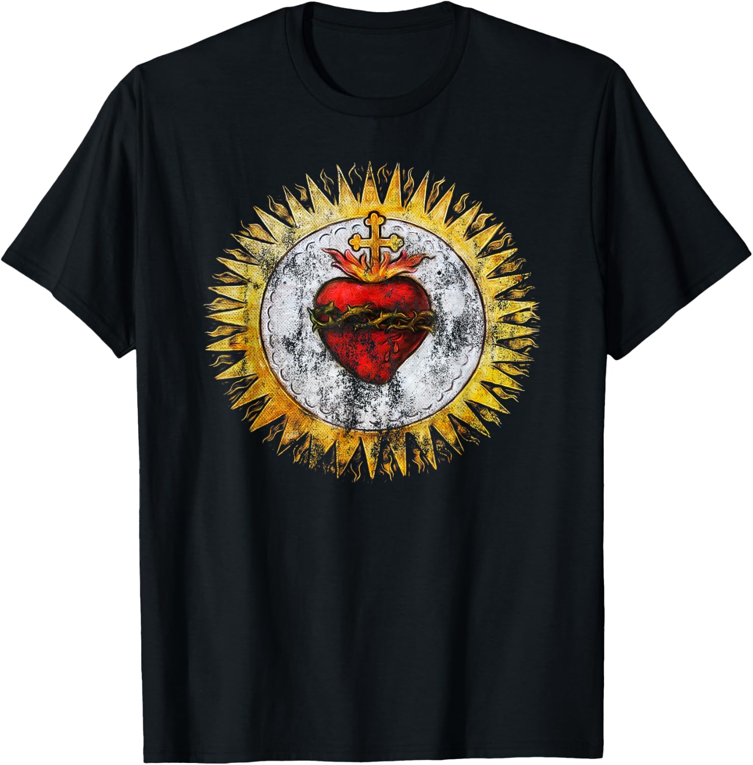Sacred Heart of Jesus Christ Vintage Christian T-Shirt - T-Shirt | Black