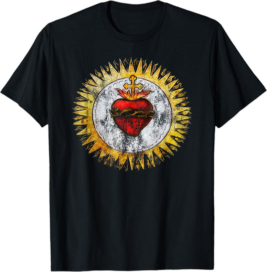 Sacred Heart of Jesus Christ Vintage Christian T-Shirt - T-Shirt | Black