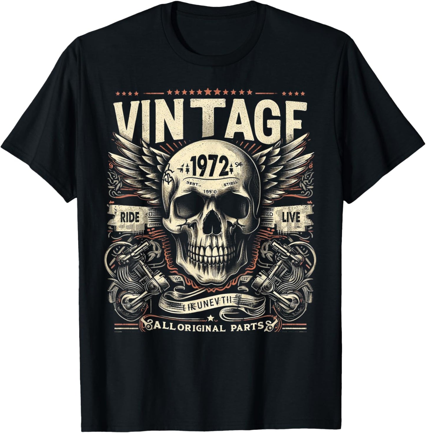 Vintage 1972 born in 1972 birthday skull biker motorcycle T-Shirt - T-Shirt | Black