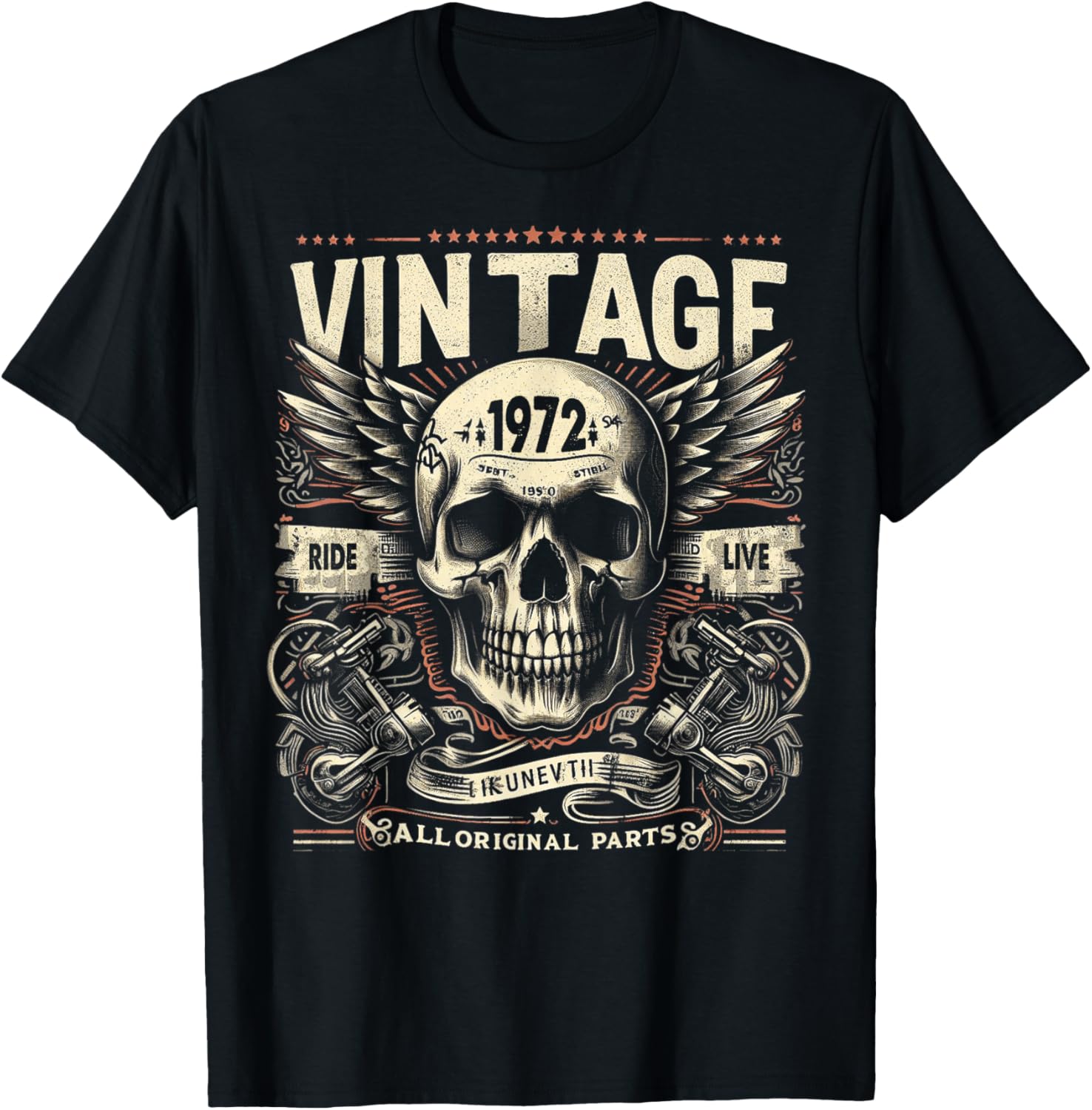 Vintage 1972 born in 1972 birthday skull biker motorcycle T-Shirt - T-Shirt | Black