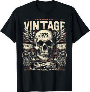 Vintage 1972 born in 1972 birthday skull biker motorcycle T-Shirt - T-Shirt | Black