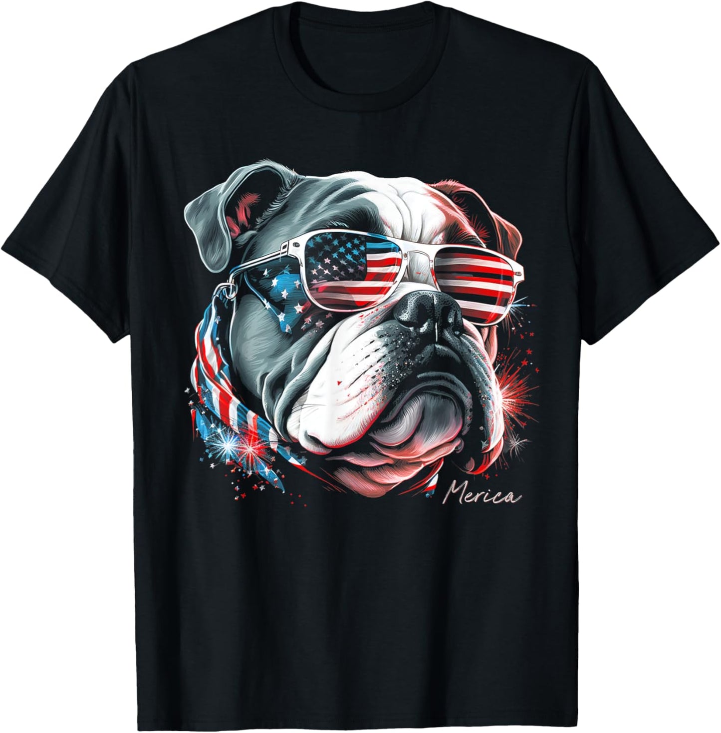 English Bulldog Dog 4th of July American Flag USA Funny T-Shirt - T-Shirt | Black