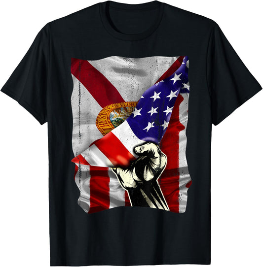 Florida State Flag Distressed US American Patriotic FL Women Kids Men T-Shirt - T-Shirt | Black