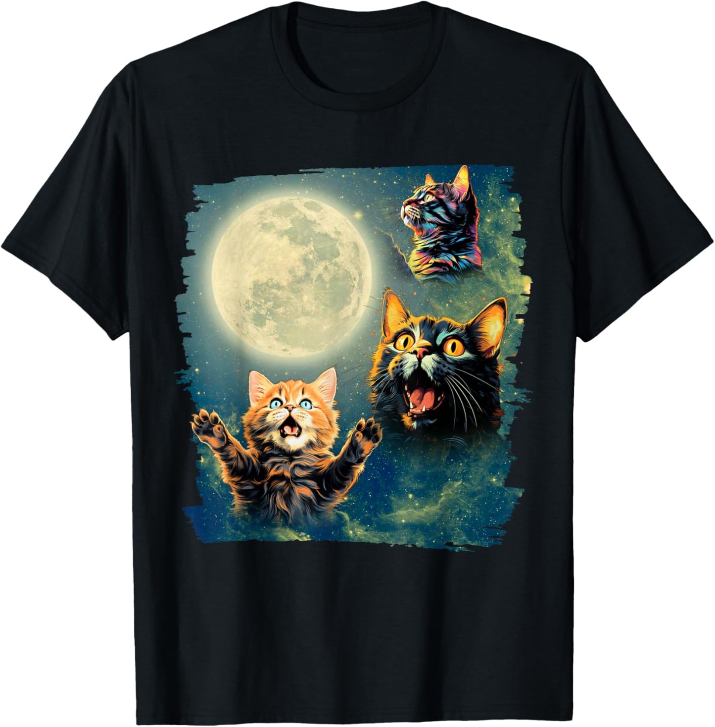 Cat Howling at the Moon funny Cats T-Shirt - T-Shirt | Black