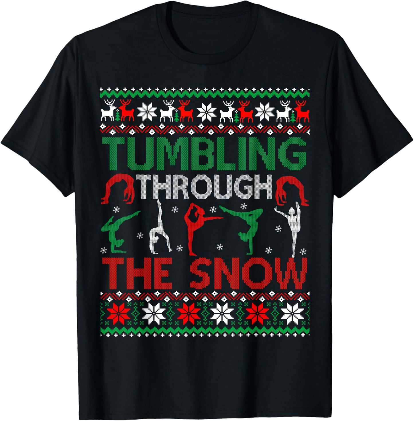 Tumbling Gymnastics Ugly Christmas Sweater Party T-Shirt - T-Shirt | Black
